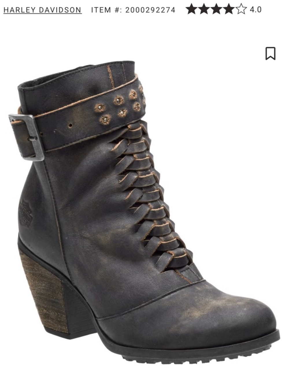 Harley-Davidson Calkins Black Distressed Leather Ankle Boots